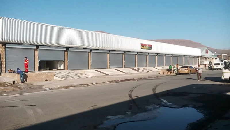 Retail centre, row of shutters: 